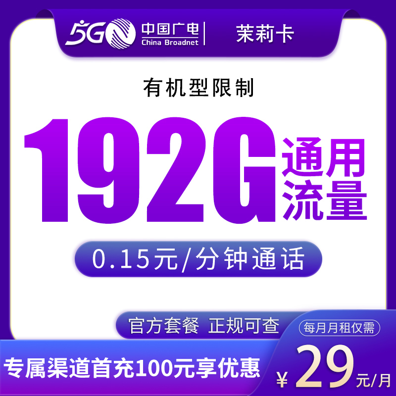 G4广电茉莉卡29元192G【发湖南/江西】