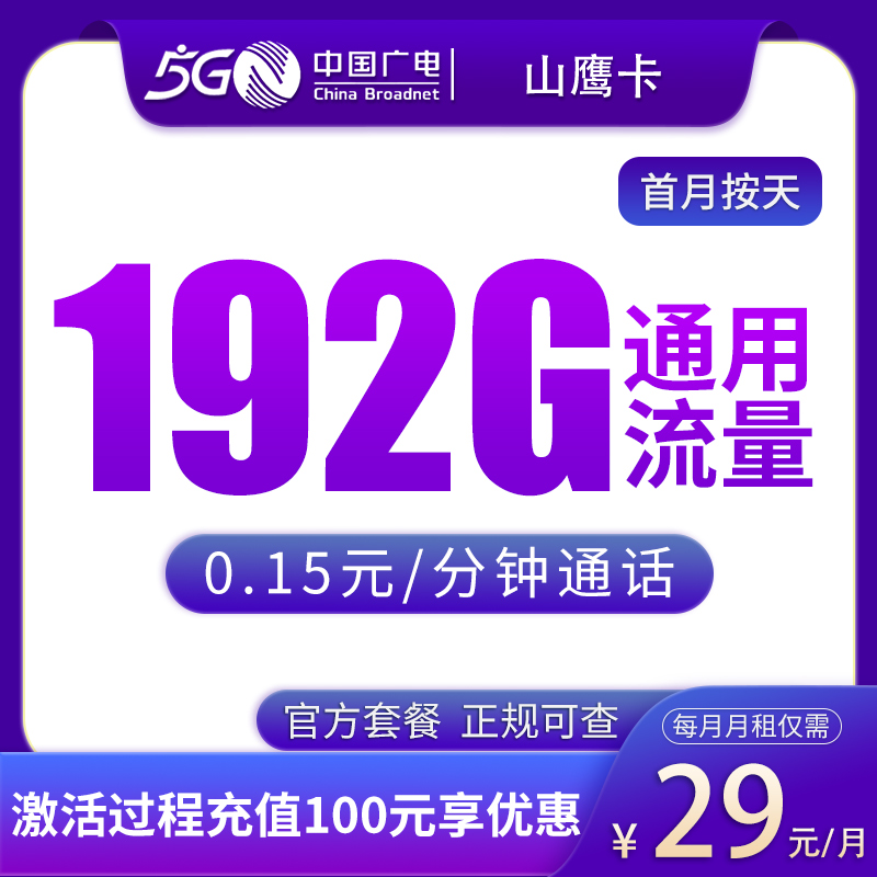 广电山鹰卡29元192G【只发山东】