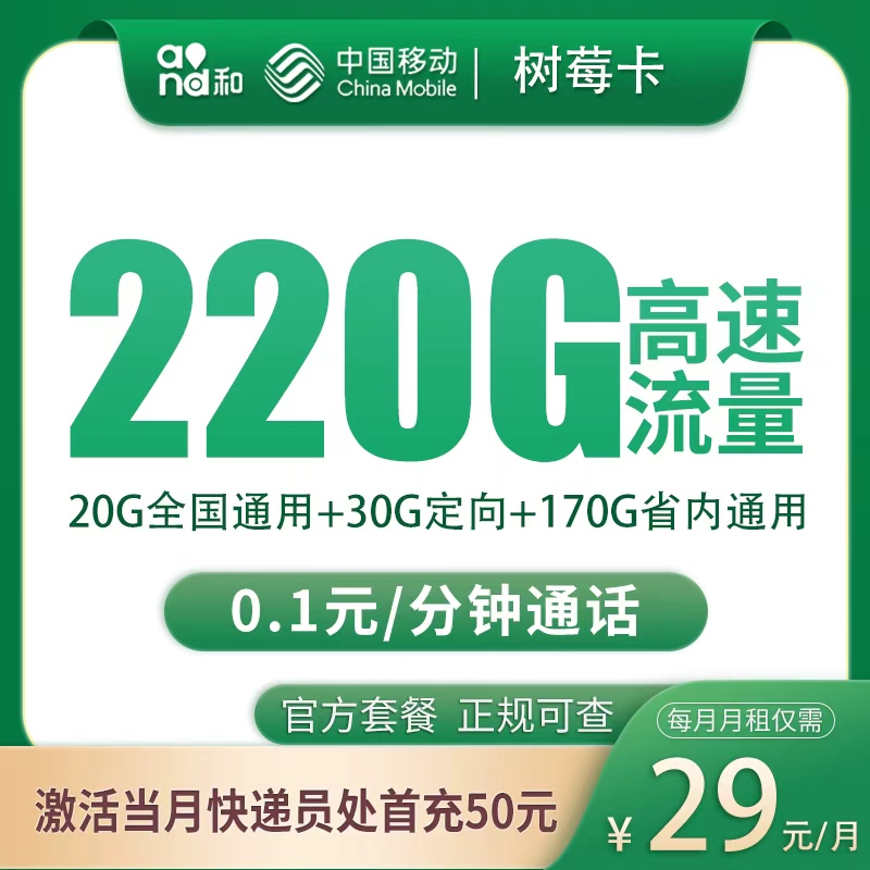 G2移动树莓卡29元220G【只发重庆】
