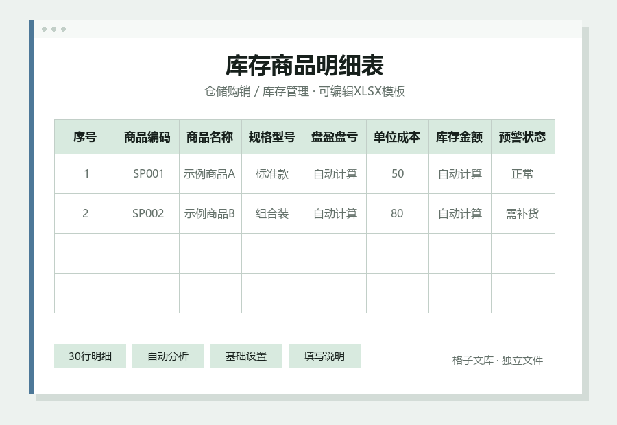 库存商品明细表Excel表格内容缩略图