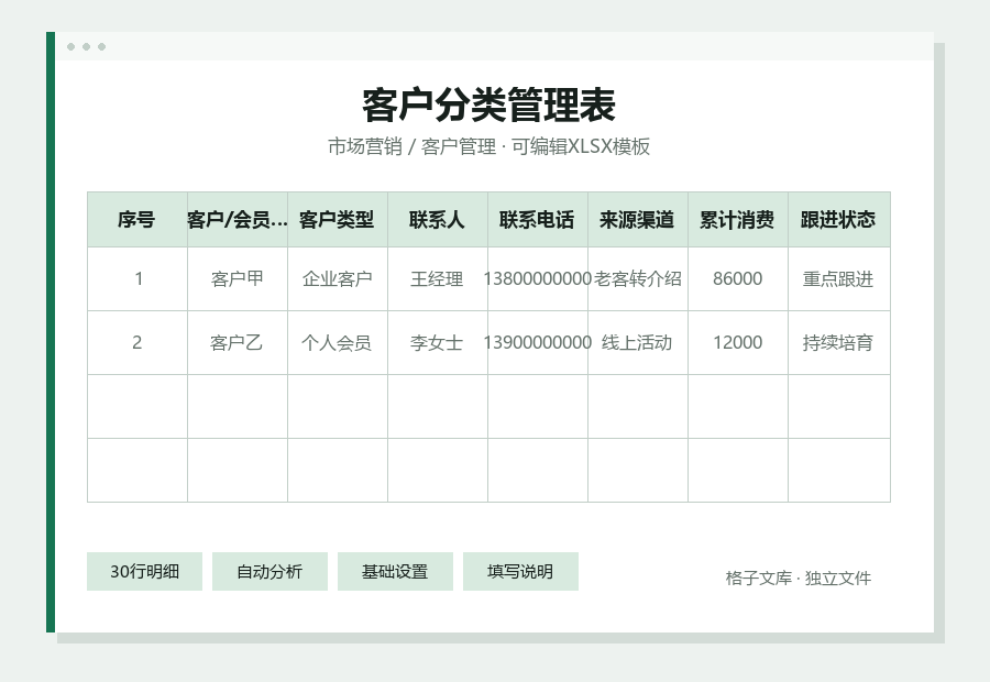 客户分类管理表Excel表格内容缩略图