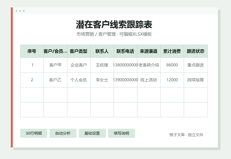 潜在客户线索跟踪表Excel表格内容缩略图