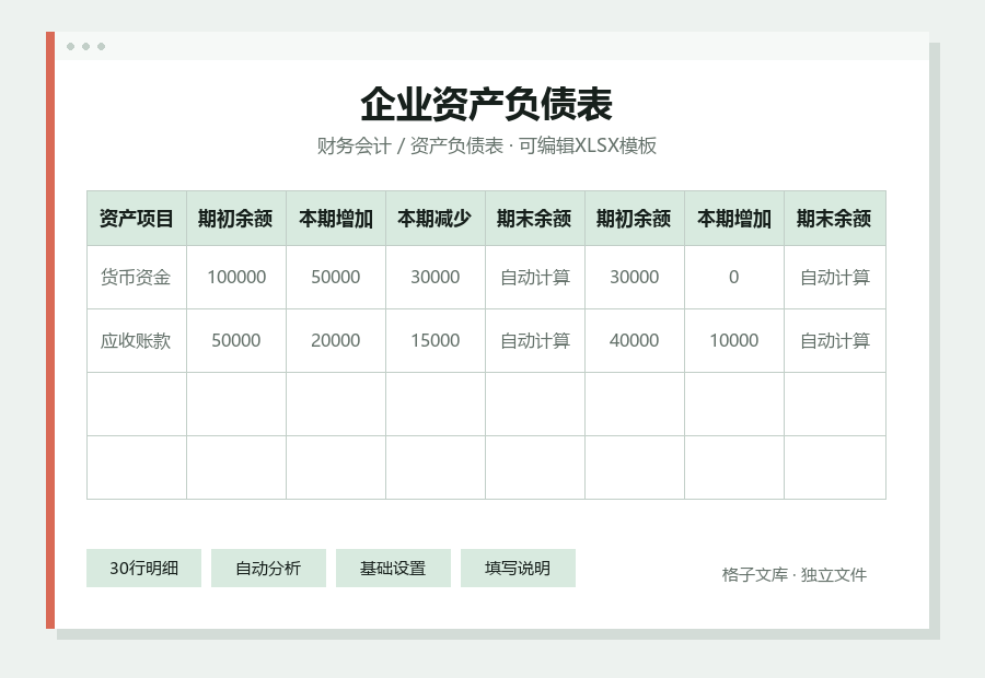 企业资产负债表Excel表格内容缩略图