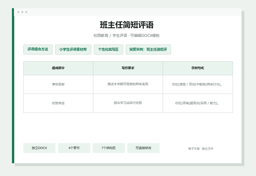 班主任简短评语Word文档内容缩略图