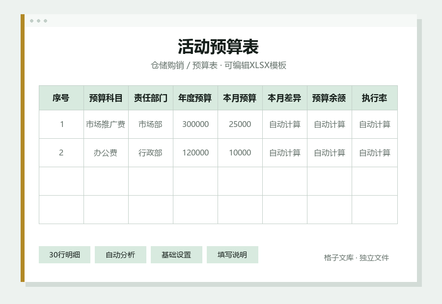 活动预算表Excel表格内容缩略图
