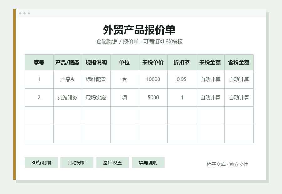 外贸产品报价单Excel表格内容缩略图