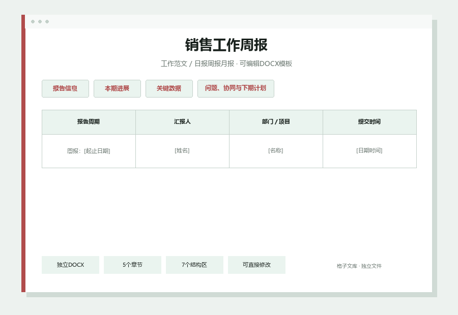 销售工作周报Word文档内容缩略图
