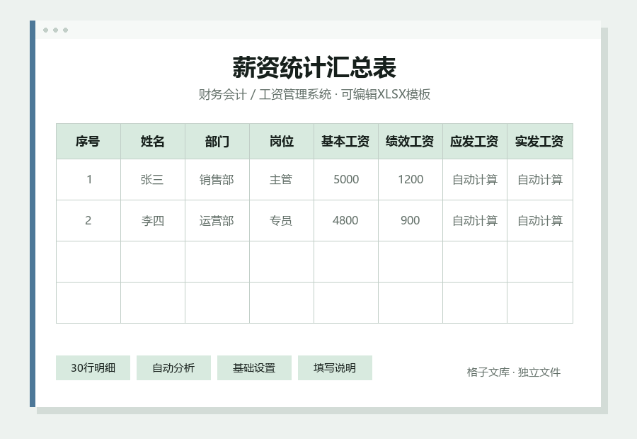 薪资统计汇总表Excel表格内容缩略图