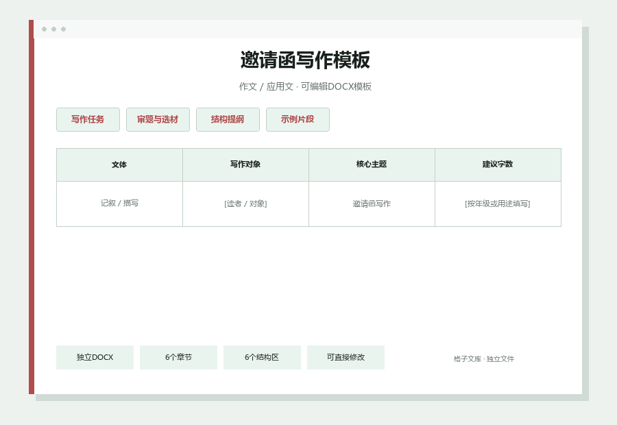 邀请函写作模板Word文档内容缩略图