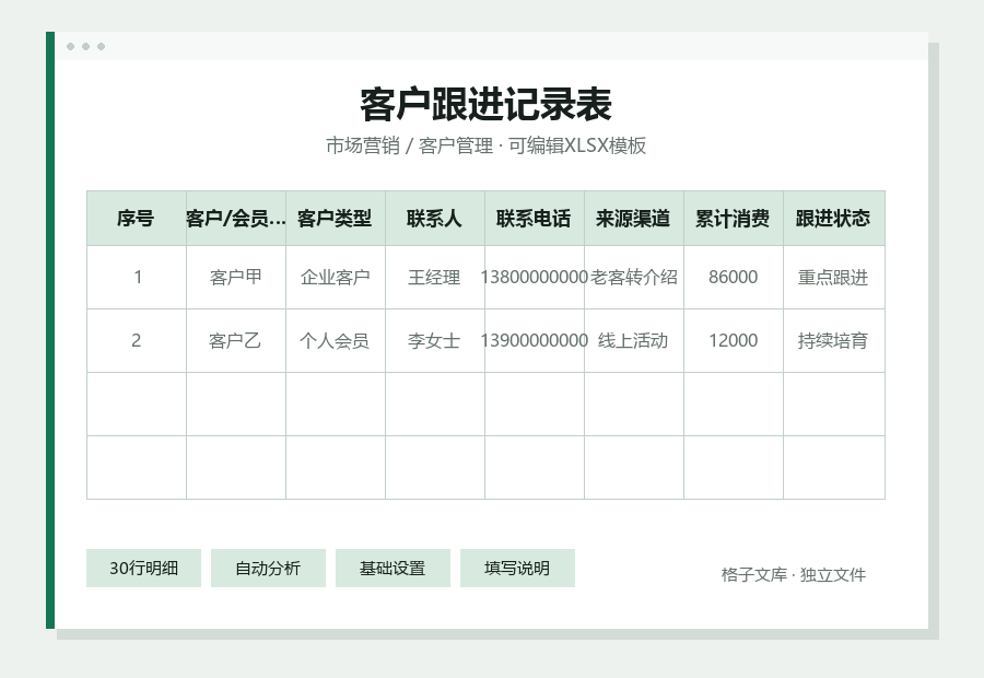 客户跟进记录表Excel表格内容缩略图
