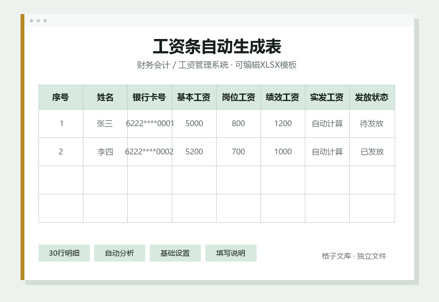 工资条自动生成表Excel表格内容缩略图