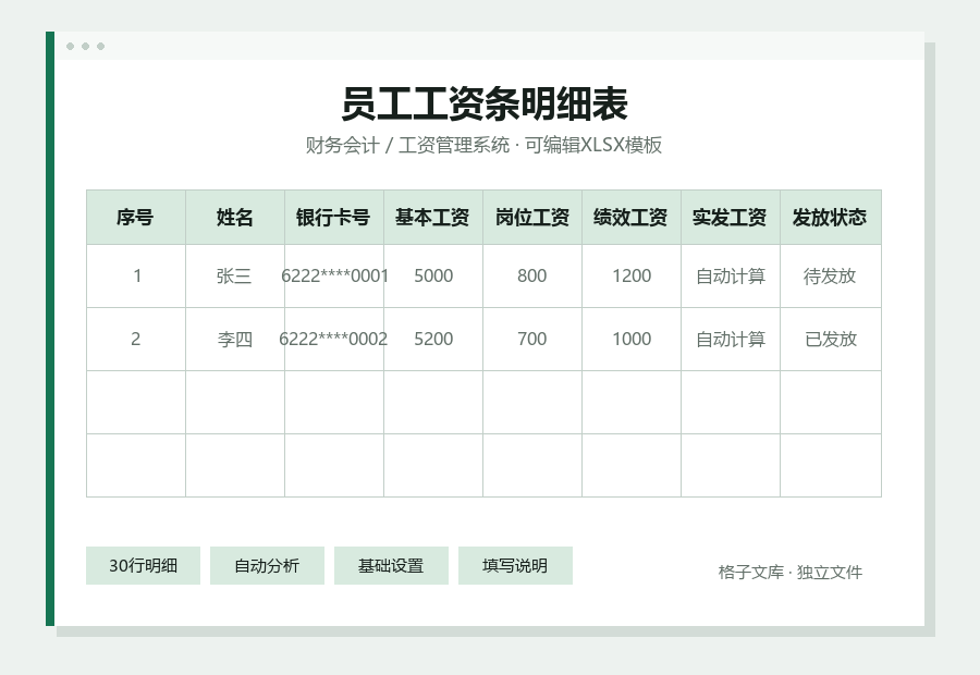 员工工资条明细表Excel表格内容缩略图