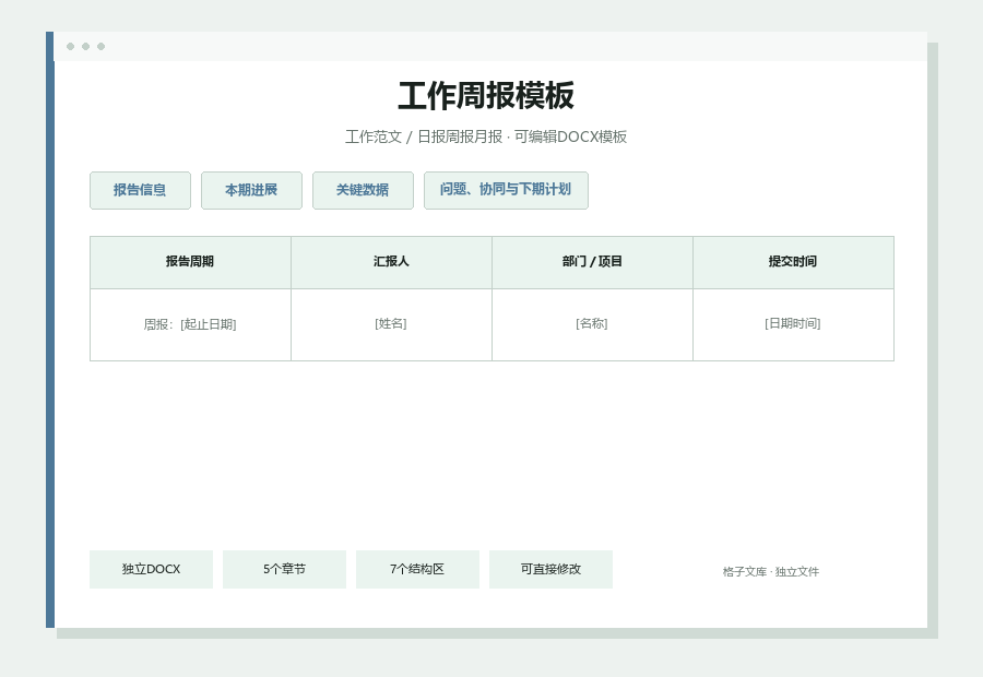 工作周报模板Word文档内容缩略图