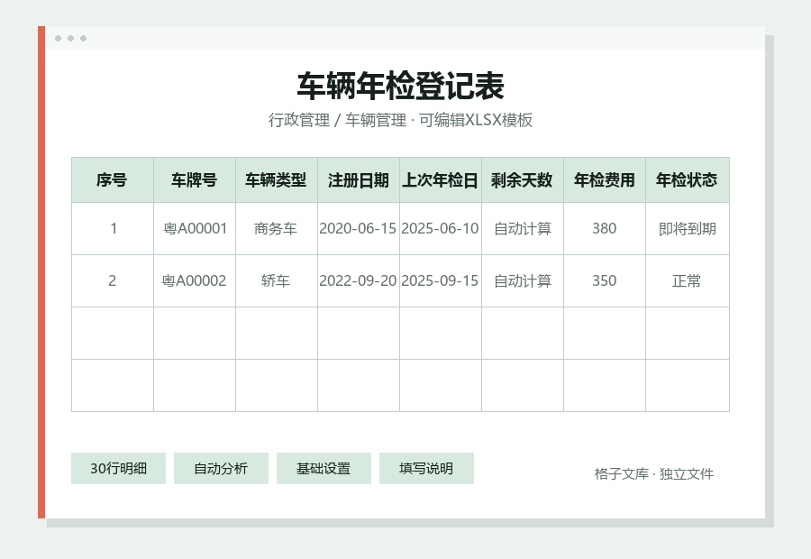 车辆年检登记表Excel表格内容缩略图