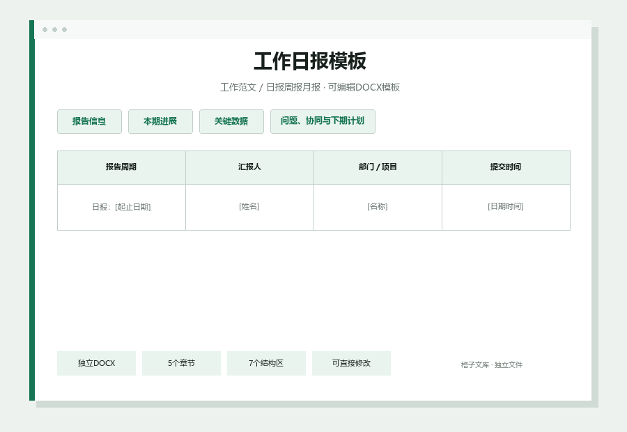 工作日报模板Word文档内容缩略图