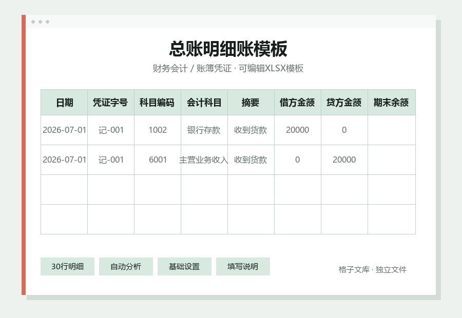 总账明细账模板Excel表格内容缩略图