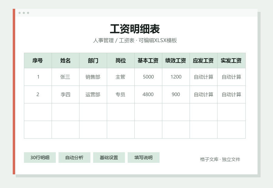 工资明细表Excel表格内容缩略图