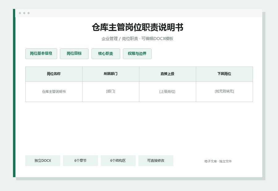 仓库主管岗位职责说明书Word文档内容预览