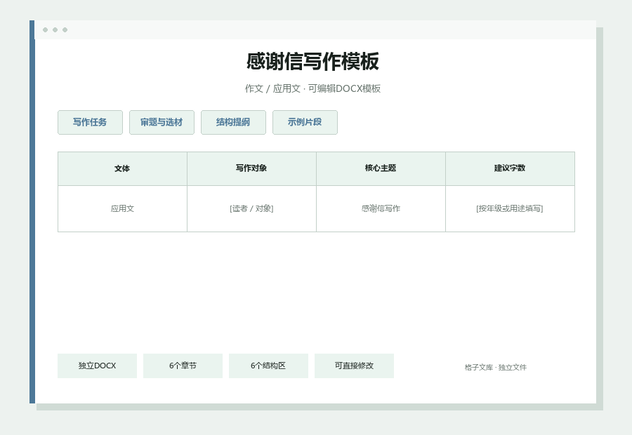 感谢信写作模板Word文档内容缩略图