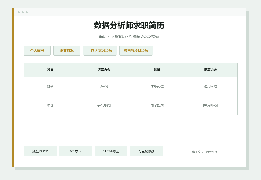 数据分析师求职简历Word文档内容预览