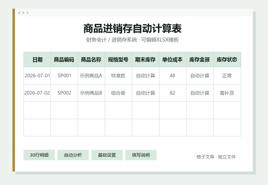 商品进销存自动计算表Excel表格内容缩略图