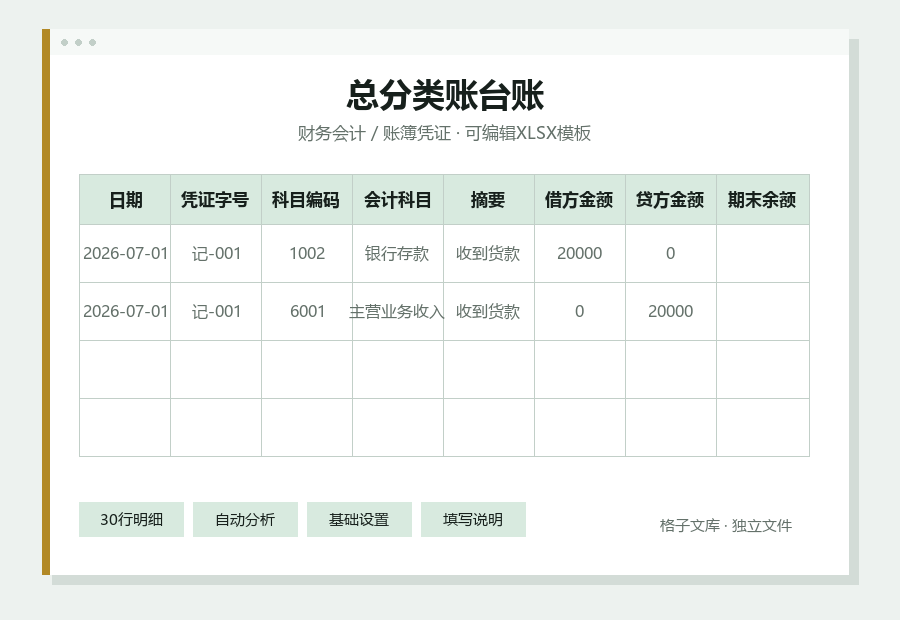 总分类账台账Excel表格内容缩略图