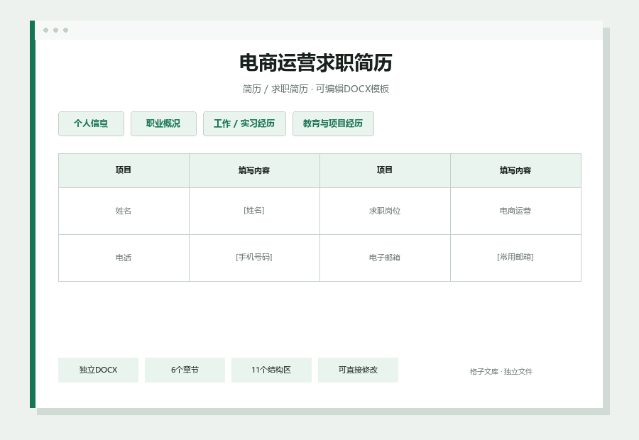 电商运营求职简历Word文档内容缩略图