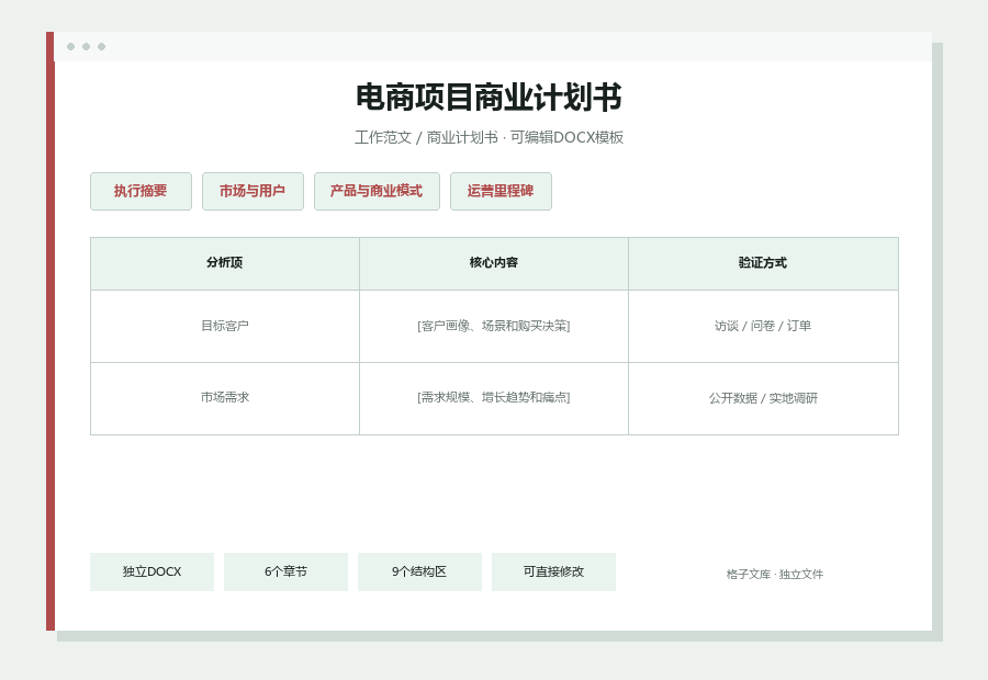 电商项目商业计划书Word文档内容缩略图