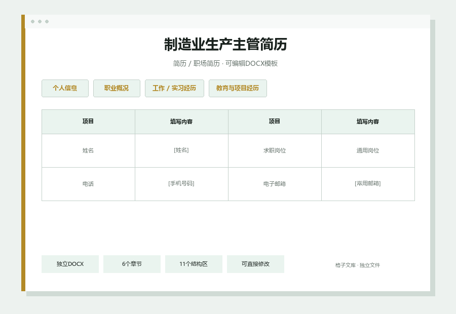 制造业生产主管简历Word文档内容预览
