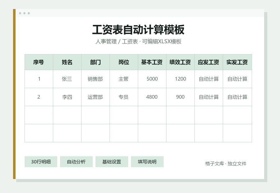 工资表自动计算模板Excel表格内容缩略图