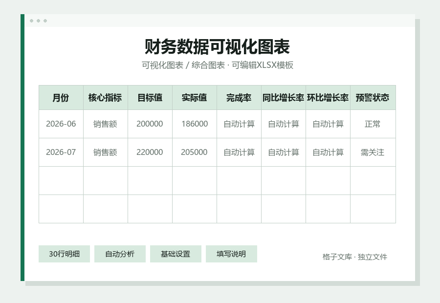 财务数据可视化图表Excel表格内容预览