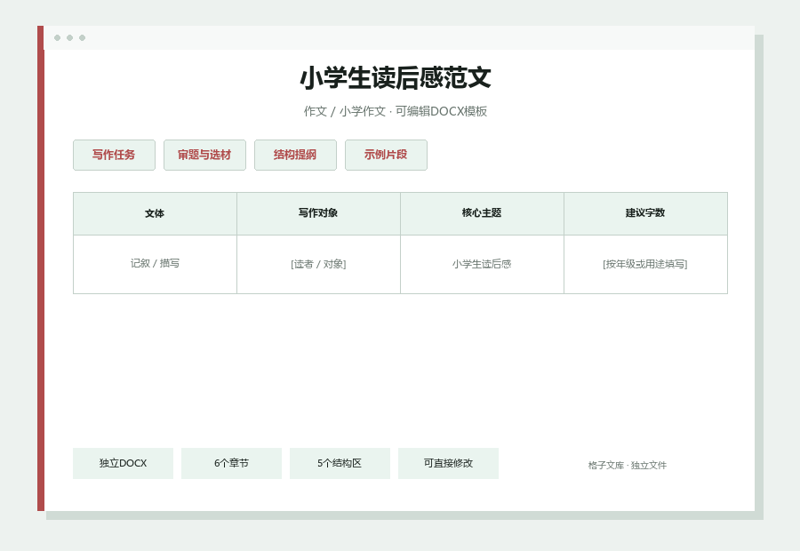 小学生读后感范文Word文档内容缩略图