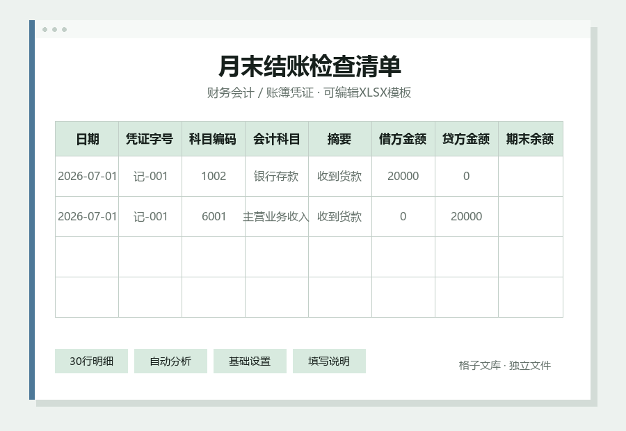 月末结账检查清单Excel表格内容缩略图