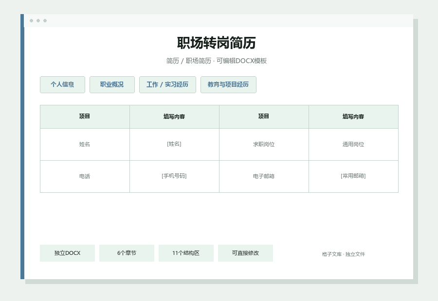 职场转岗简历Word文档内容缩略图