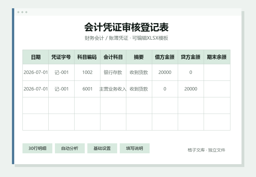 会计凭证审核登记表Excel表格内容预览