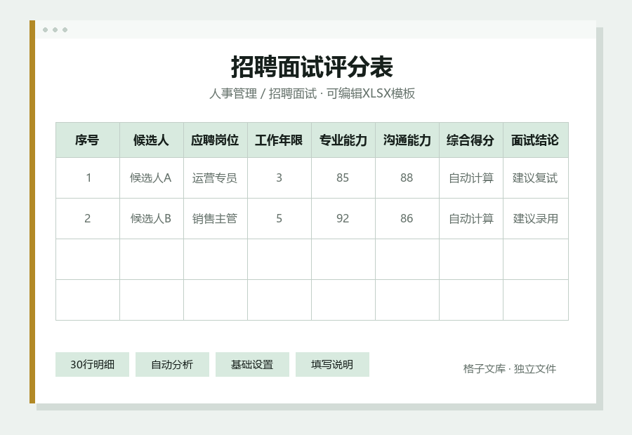 招聘面试评分表Excel表格内容缩略图