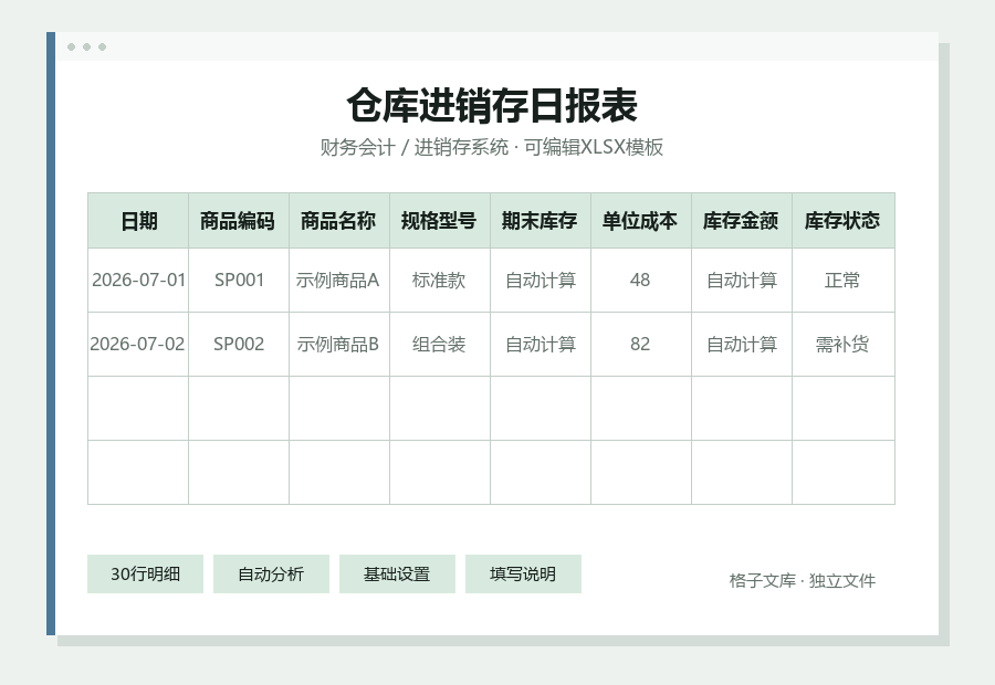 仓库进销存日报表Excel表格内容缩略图